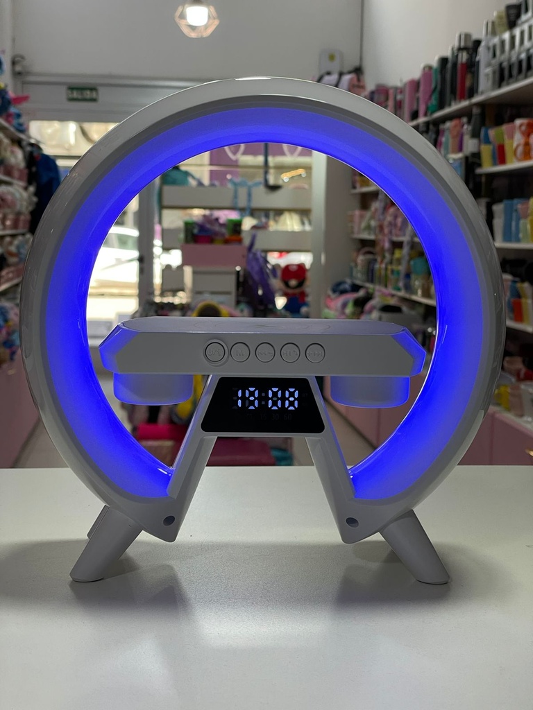 Lampara grande led con carga inalambrica reloj y bluetooth