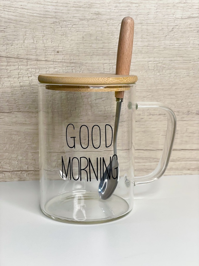 Taza good morning con tapa y cuchara