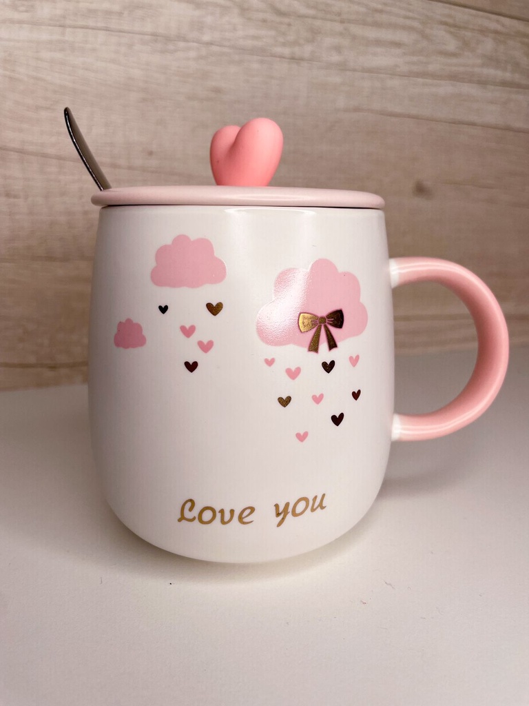 Taza love you rosa con tapa corazon