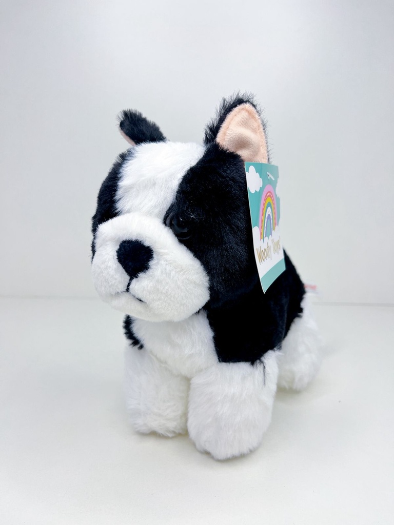Peluche perro parado negro y blanco