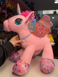 Peluche unicornio rosa con alas