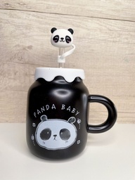 Taza de ceramica panda con tapa y sorbete