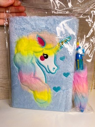 Cuaderno unicornio de peluche con lapicera trendy